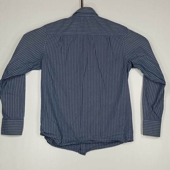 DH3 Shirt Men's Small Long Sleeve Blue White Strip Button Down 100% Cotton - Picture 9 of 11